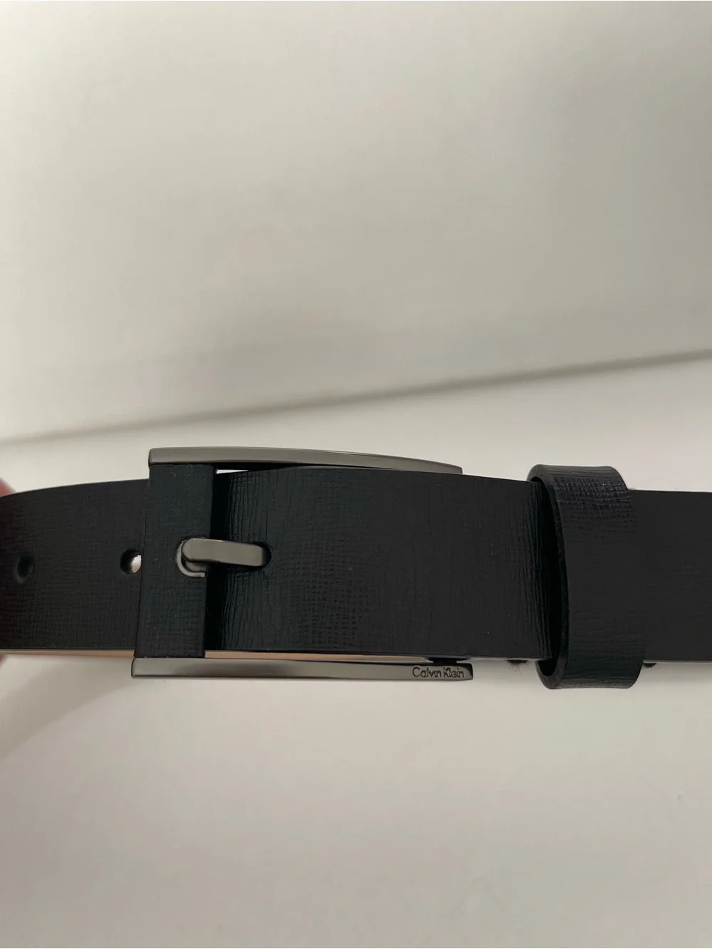 Calvin Klein Black Leather Belt with Brushed Metal Buckle